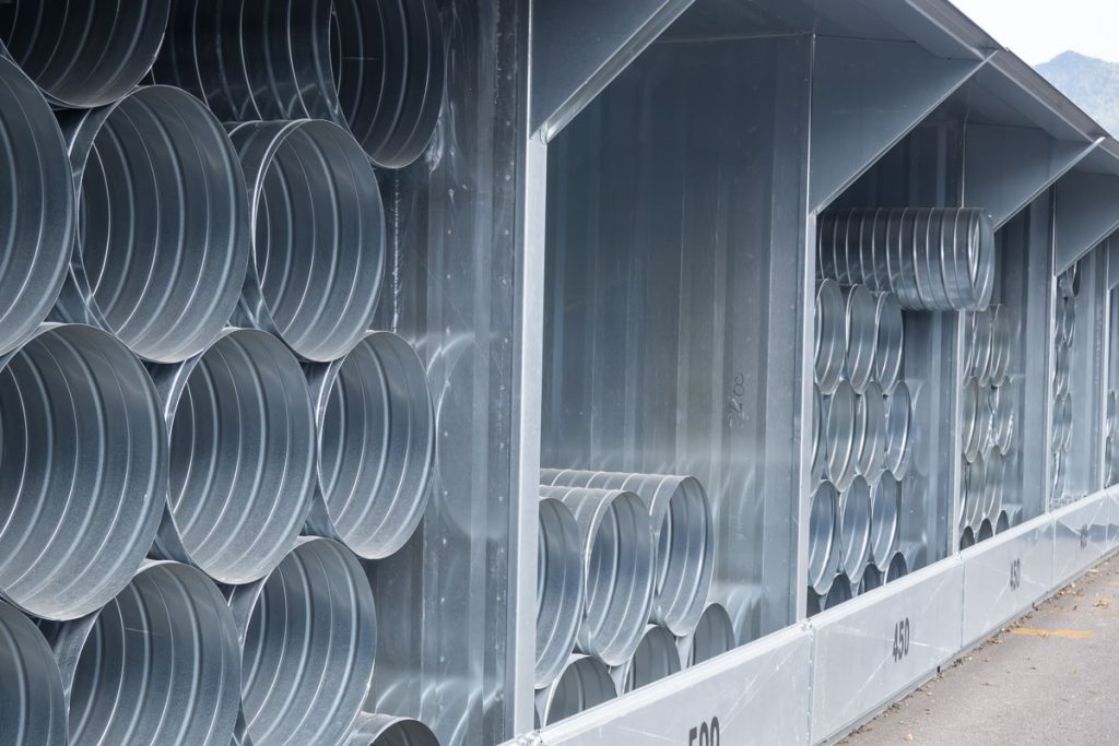 Stockage de gaines de ventilation circulaires